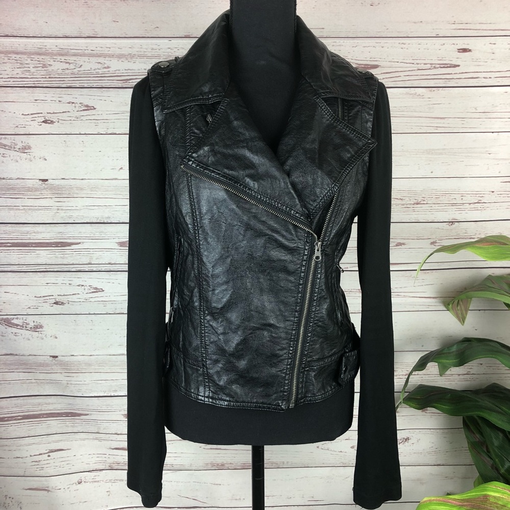 FOREVER21 Faux Leather & Fabric Moto Biker jacket - Picture 2 of 8